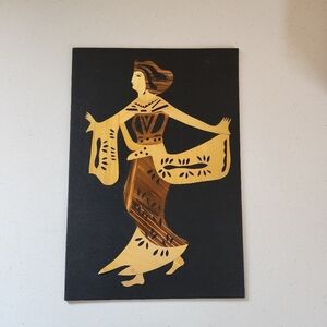 Vintage Straw Bamboo Wall Art Balinese Ramayana Dancer No Frame Decor Marquetry